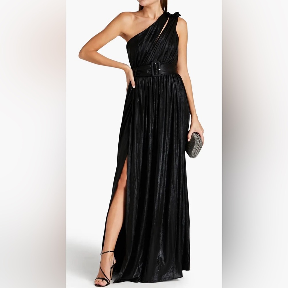 RETROFÊTE-Andrea Oneshoulder Pleated Metallic
Jersey Gown - Black